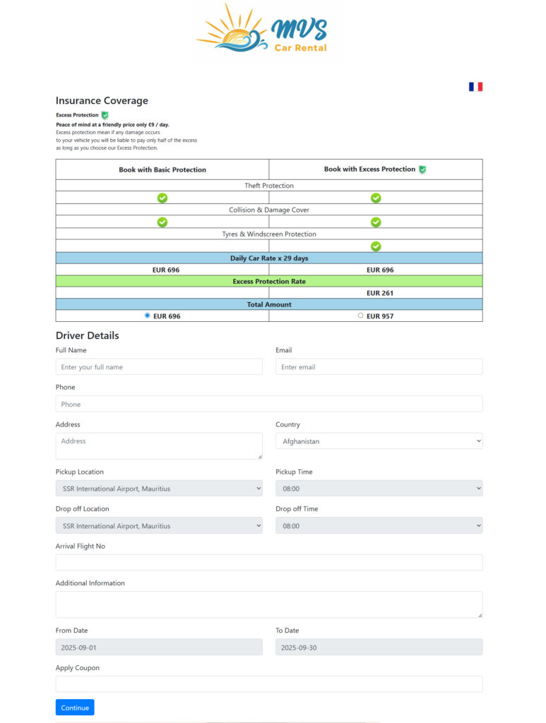 MVS Car Rental - Driver details